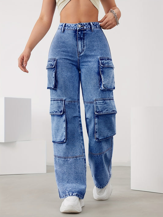 High-Waist Denim Cargo Pants