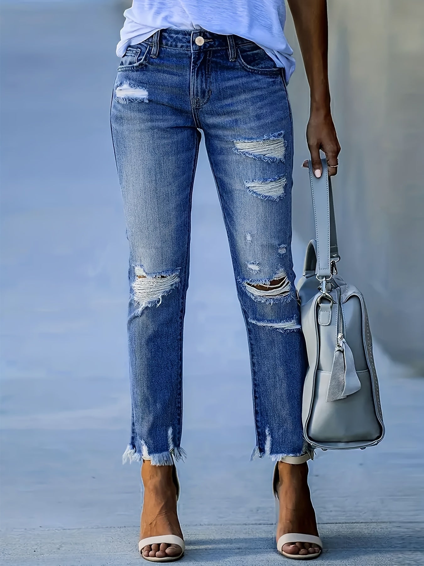 Slim Fit Ripped Cropped Jeans