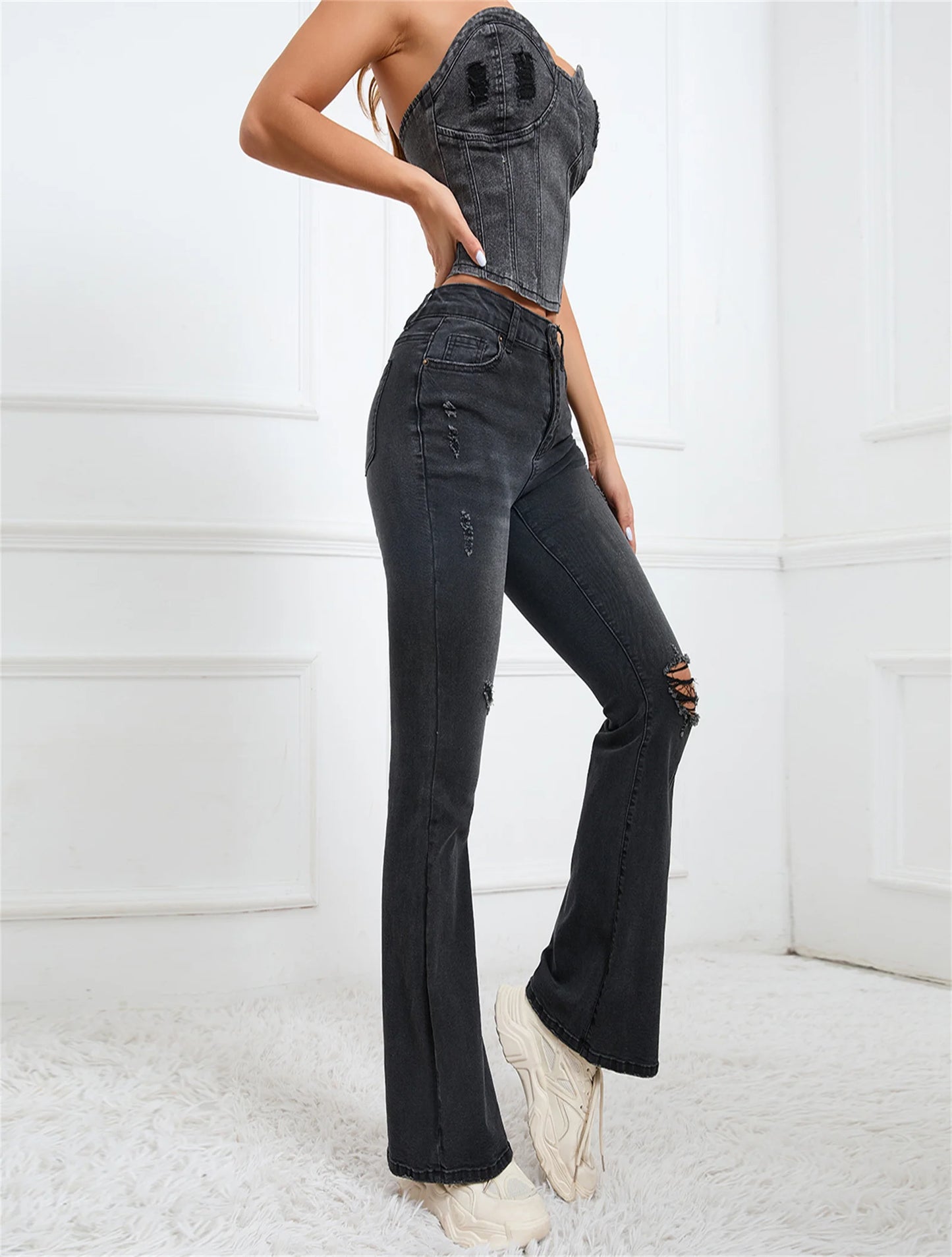 Women's Stretchy Denim Bell-bottom Pants