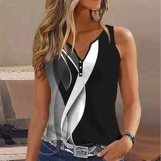 Abstract Print V-Neck Tank