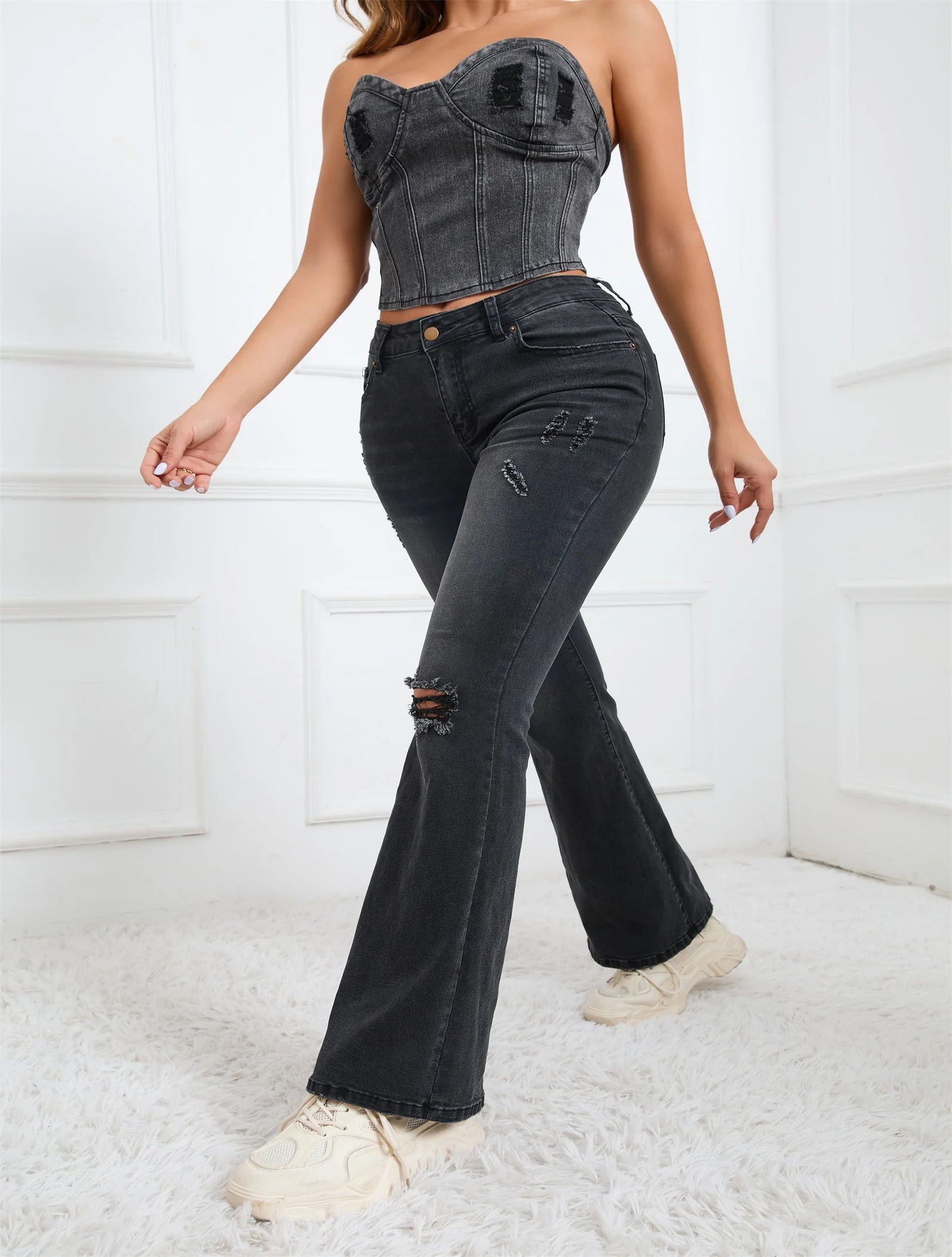 Women's Stretchy Denim Bell-bottom Pants