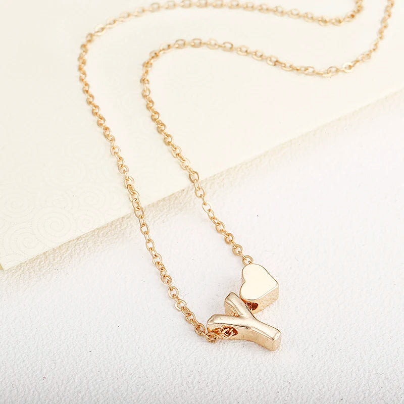 Tiny Heart Initial Necklace