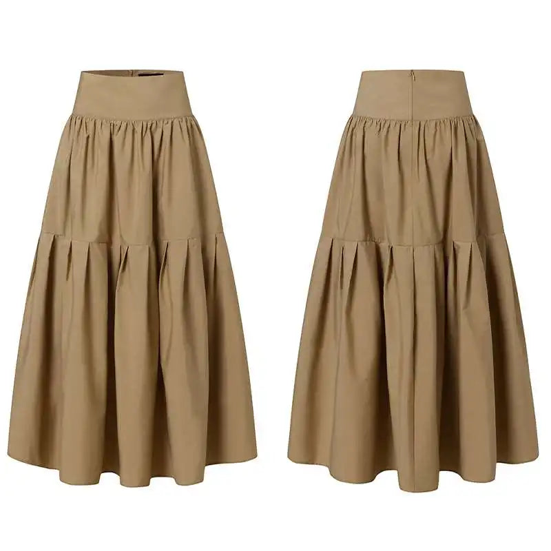 Celmia Fashion Women High Waist Skirt Korean Pleated A-line Party Skirt 2023 Autumn Casual Loose Holiday Zipper Solid Midi Skirt