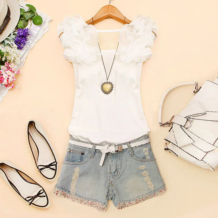 Ruffled Short Sleeve T-Shirt