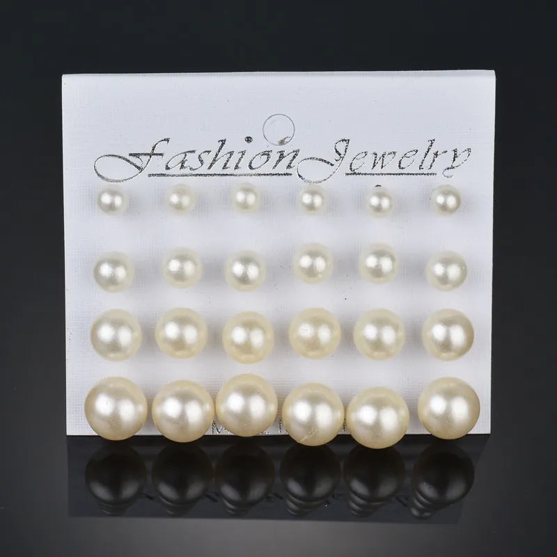 Simulated Pearl Earrings Set