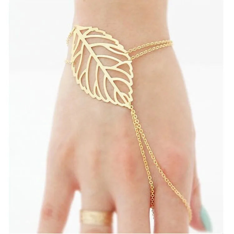 New Punk Women's Handcuff Charm Leaf Bracelets Bangle Hand Accessories pulseras mujer Wrap Bracelet Hand Jewelry Wholesale