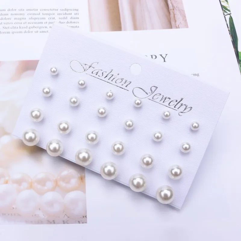 Simulated Pearl Earrings Set