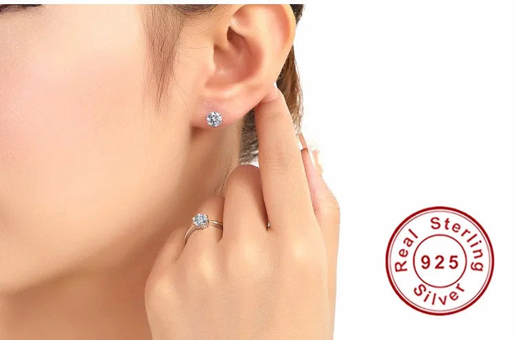 Crystal Zircon Real 925 Sterling Silver Earrings Channel  Cubic Zirconia Silver Stud Earrings for Women Sterling Silver Jewelry