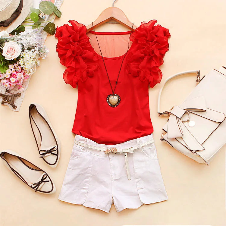 Ruffled Short Sleeve T-Shirt