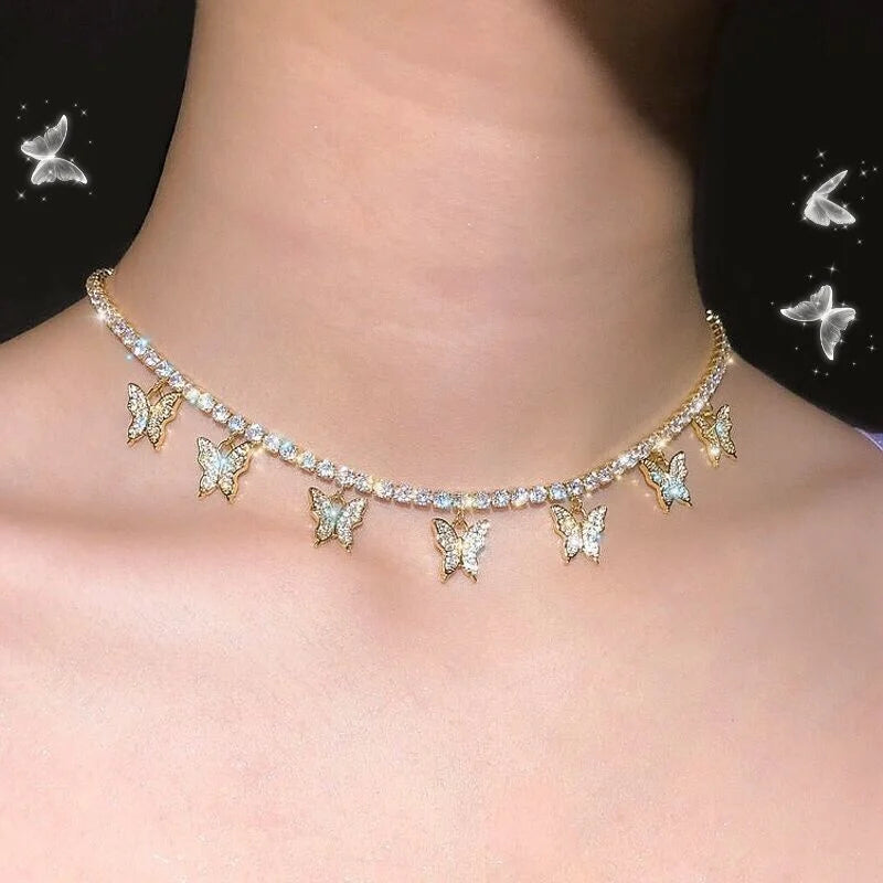 Crystal Butterfly Hollow Choker