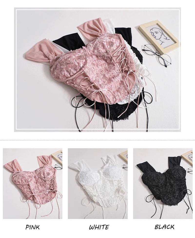 Irregular Lace Strapless Crop Top