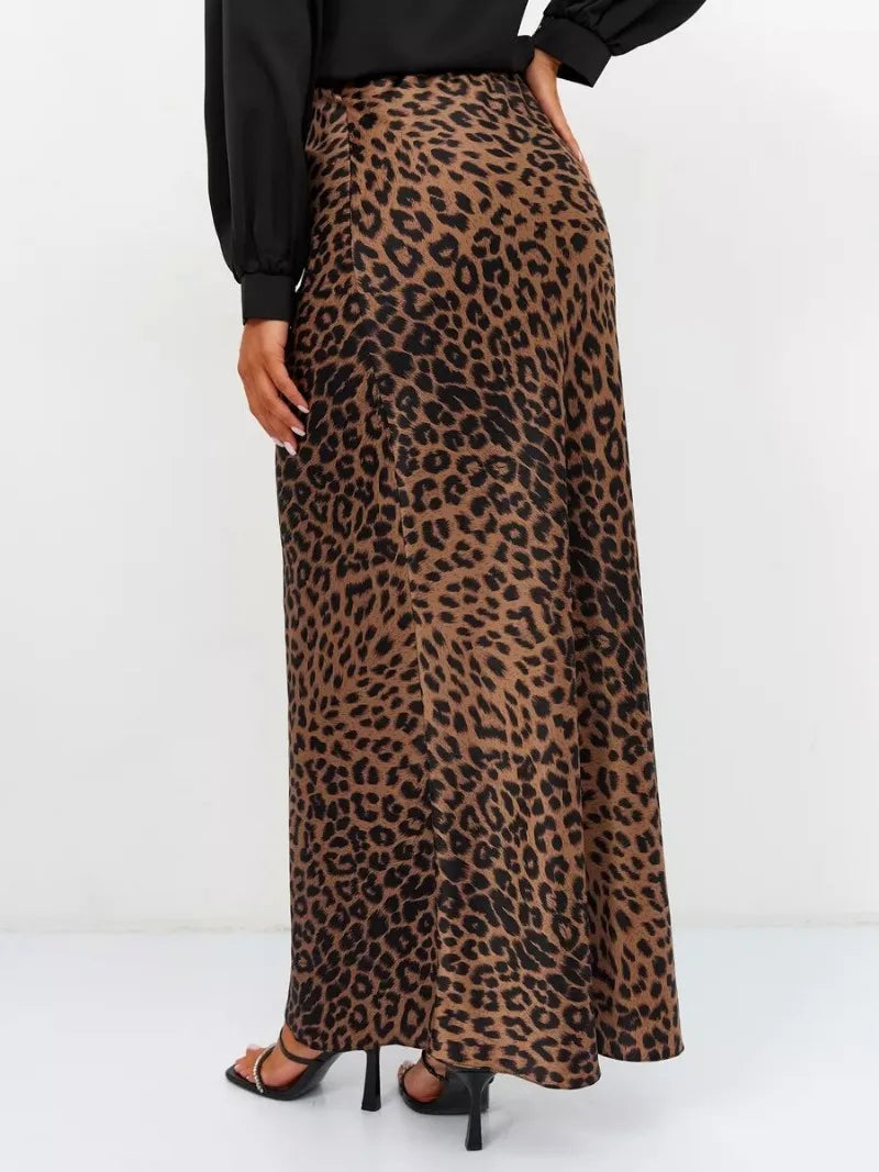 Sexy Leopard Print Long Skirts For Women 2024 Summer Fashion Vintage Women's Satin Maxi Skirt Female High Waist A-Line Skirt