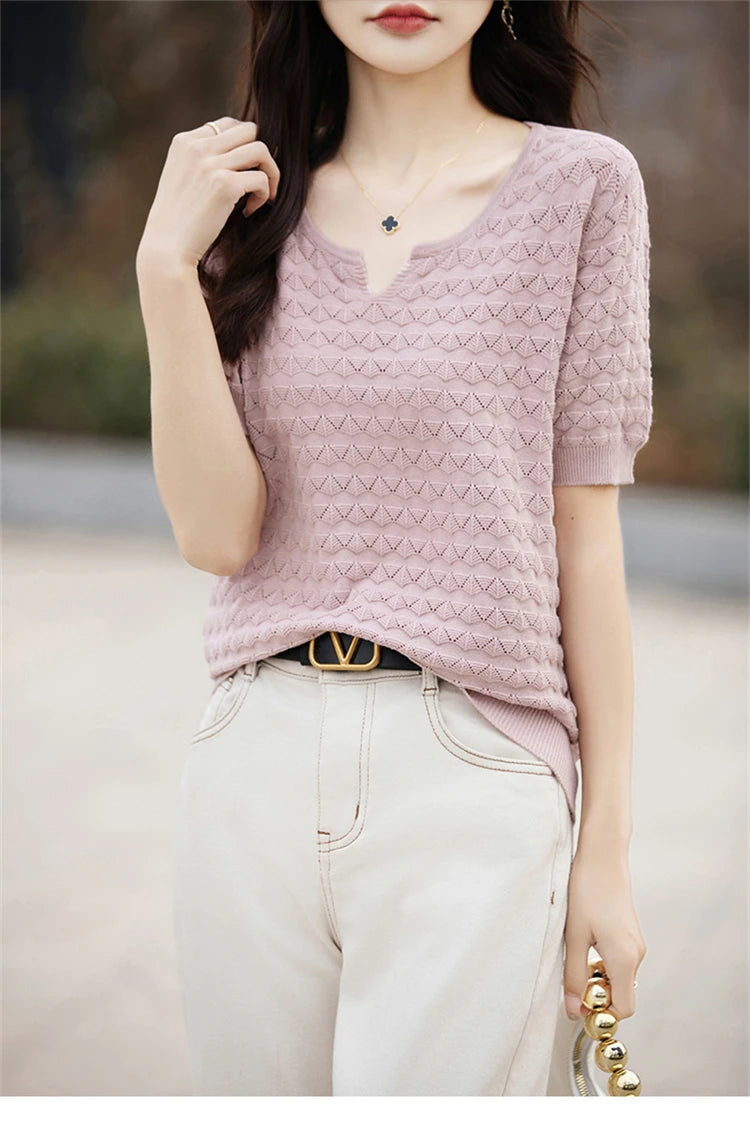 Loose Cotton V-Neck T-Shirt