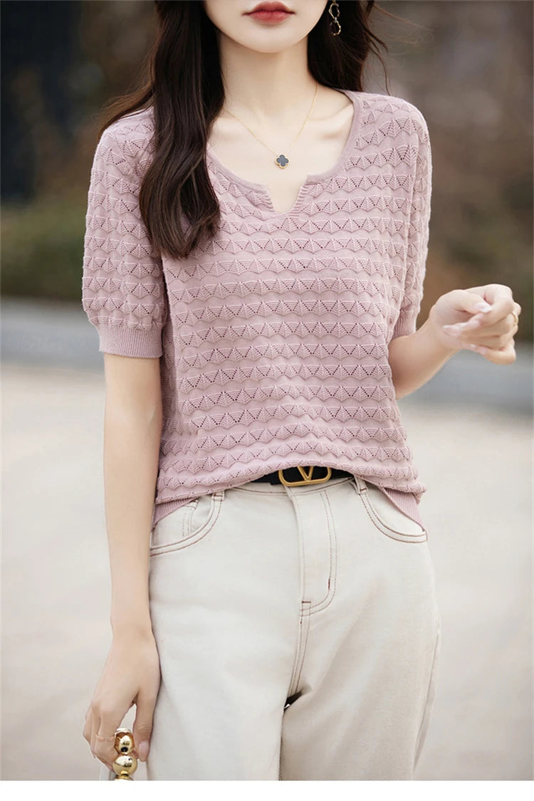 Loose Cotton V-Neck T-Shirt