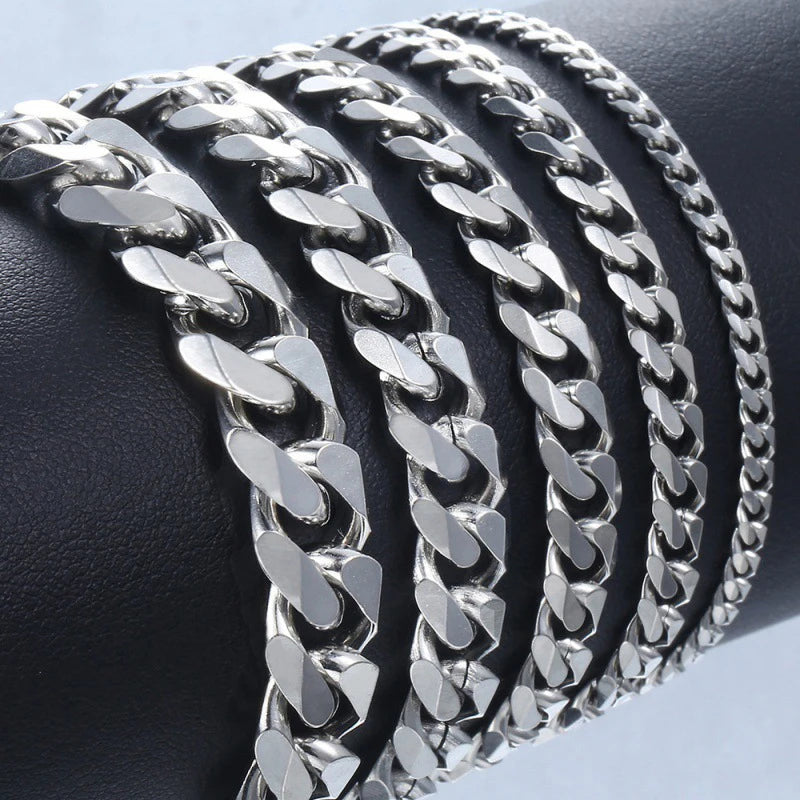 New Trendy Cuban Chain Men Bracelet Classic Stainless Steel 3/5/7/9mm Width Chain Bracelet For Men Women Jewelry Gift