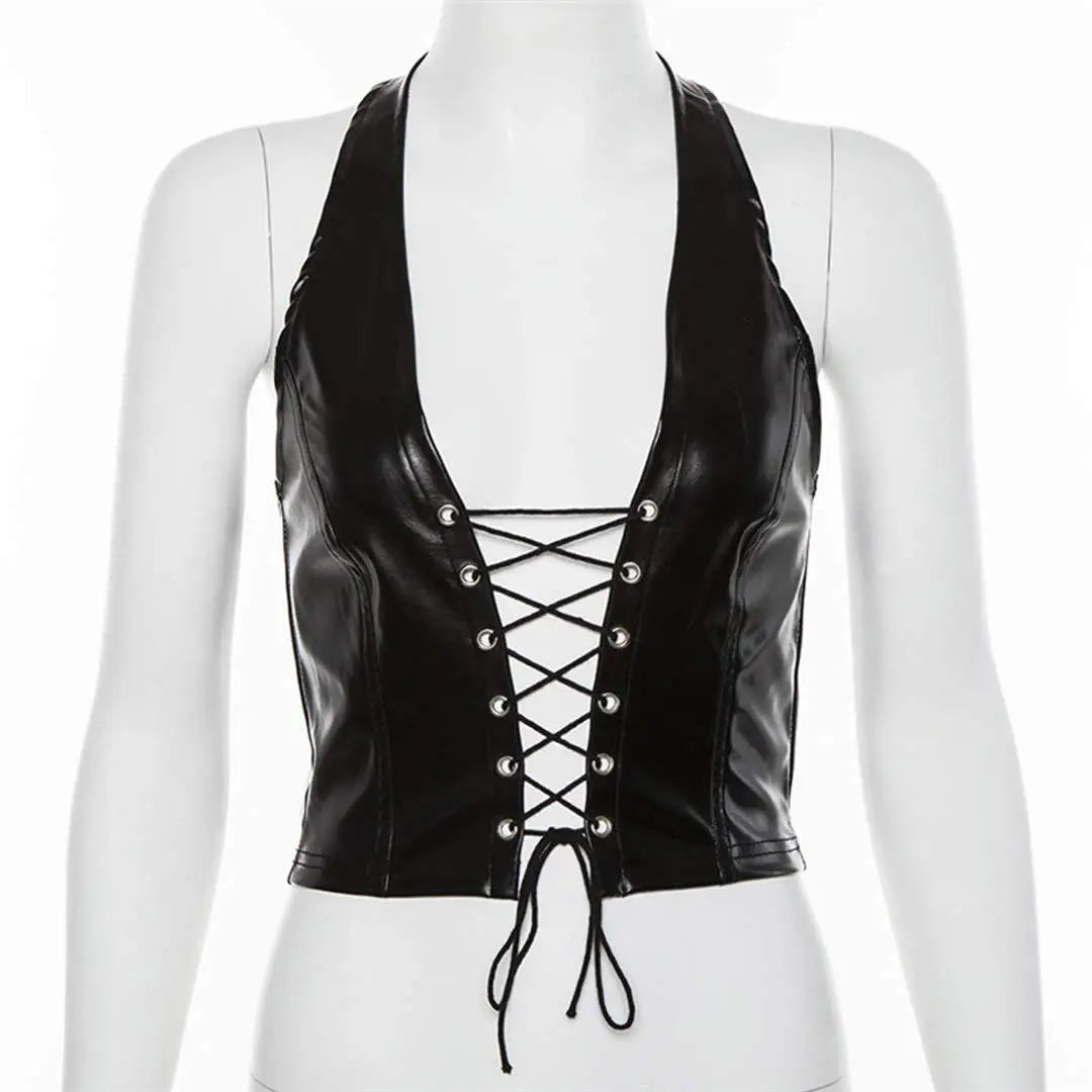 Edgy Black Leather Crop