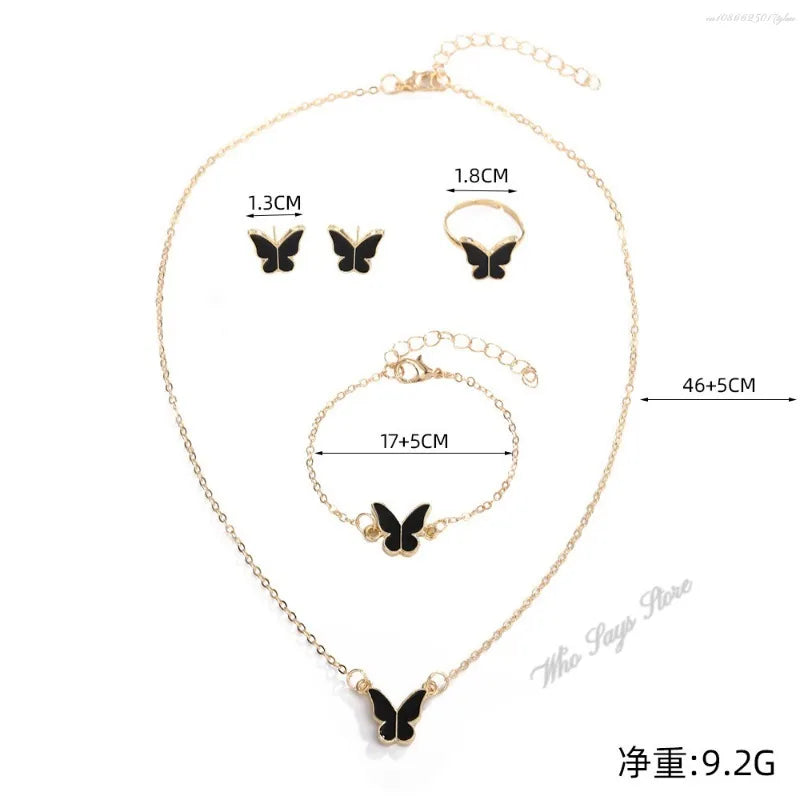 Butterfly Jewelry Sets Crystal Acrylic Romantic Bracelet Ring Necklace Earring Set for Women Wedding Dinner Dress Accessories