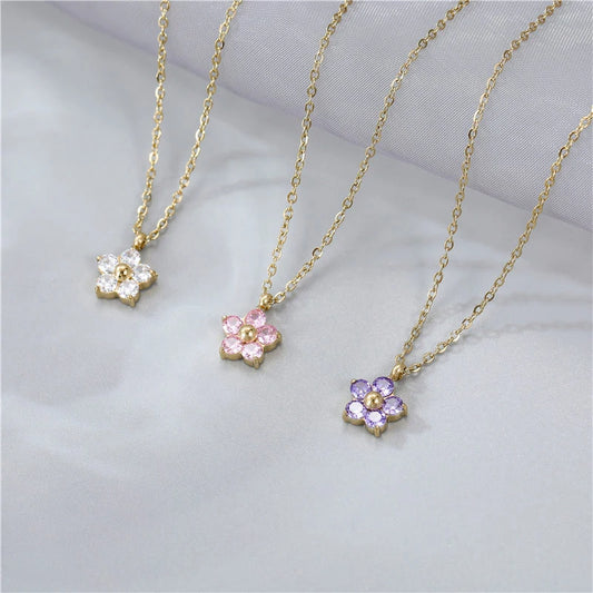 Cubic Zirconia Flower Pendant Necklace