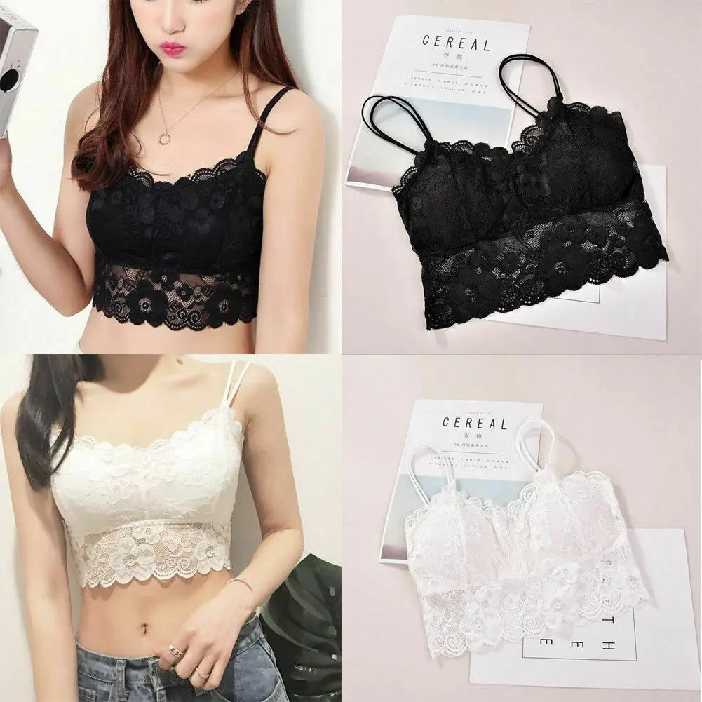 2022 Women Black Lace Tanks Tops Full Cup Padded Underwear Sexy Solid Tank Top Fashion Basic Tube Tops Push Up White Corset Top