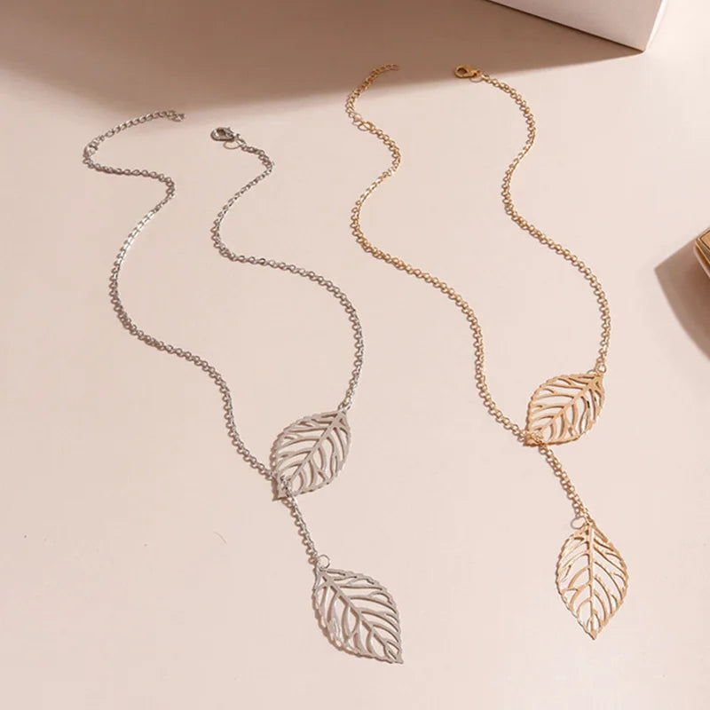 Boho Double Leaves Necklace