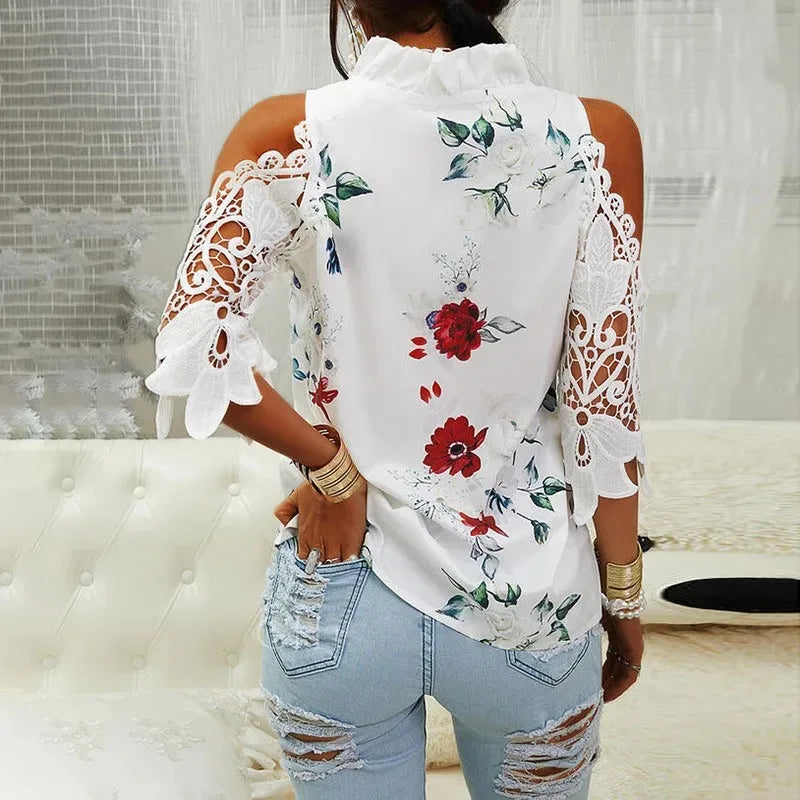 Floral Lace V-Neck Blouse