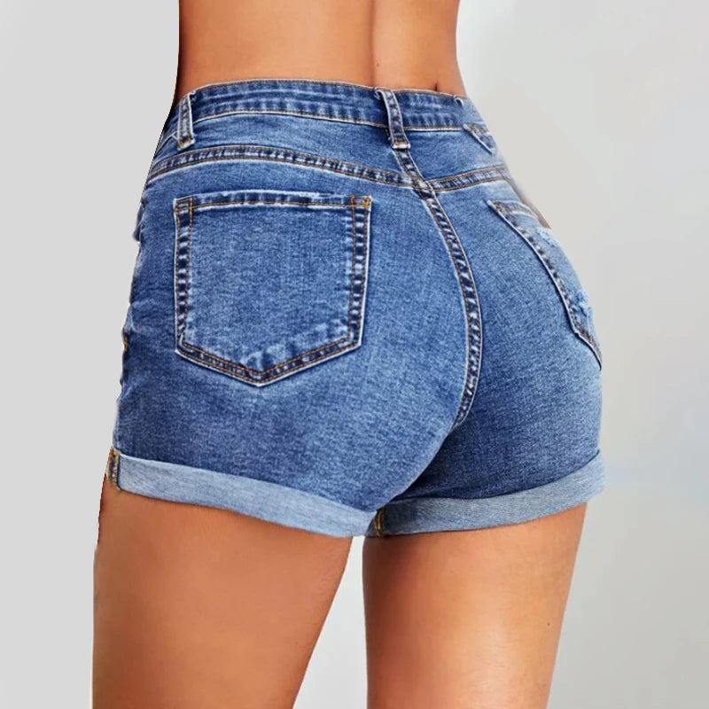 Ripped High-Waist Denim Shorts