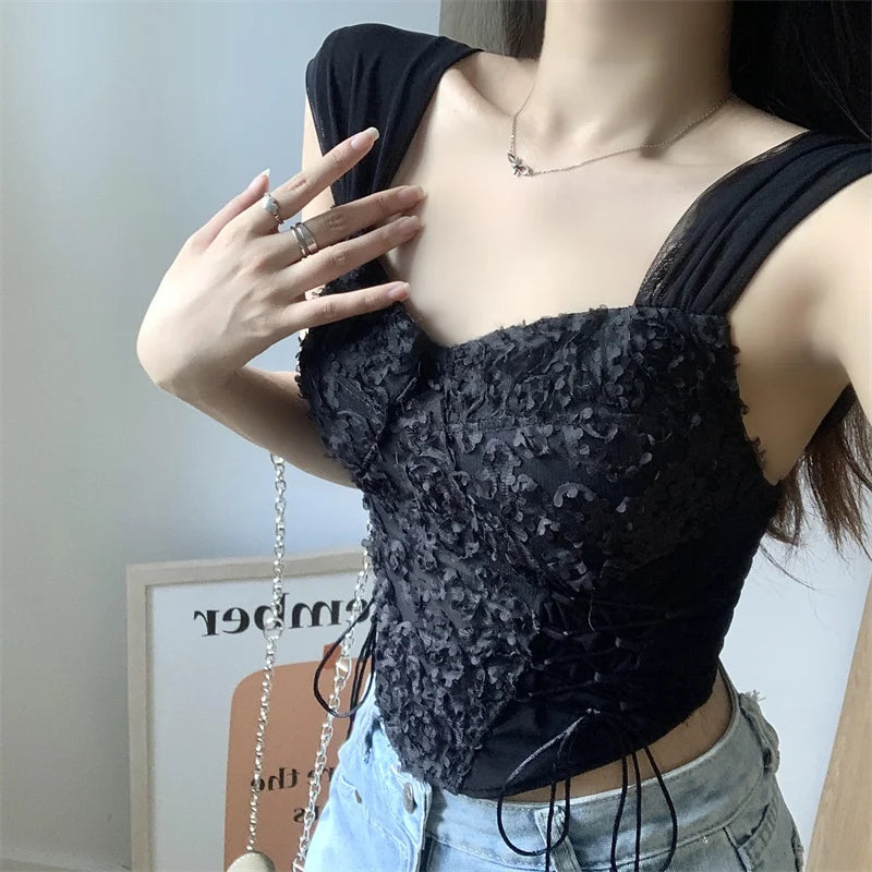 Irregular Lace Strapless Crop Top