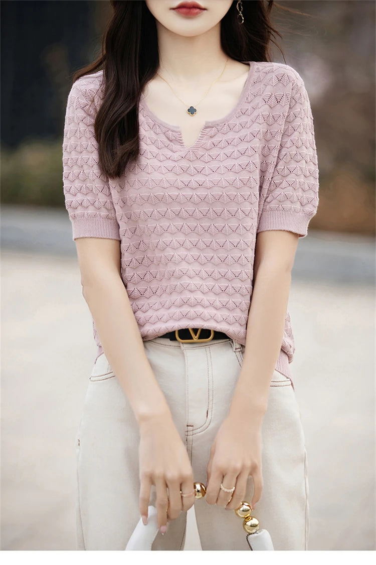 Loose Cotton V-Neck T-Shirt