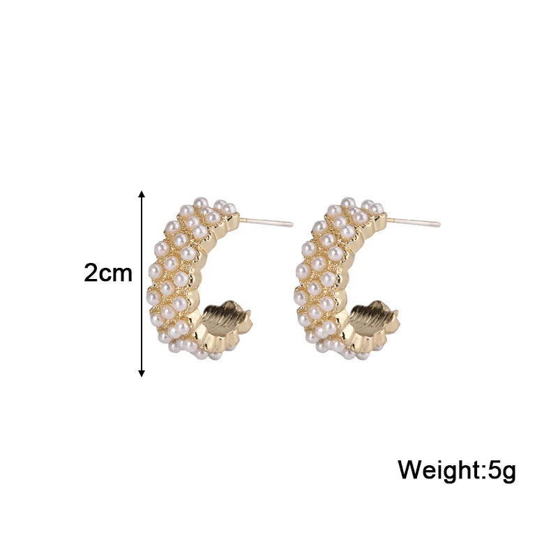 Pearl C-shaped Small Earrings for Women Imitation Pearl Beads Thin Stud Earrings Korean Fashion Lovely Girls Ear Accessories