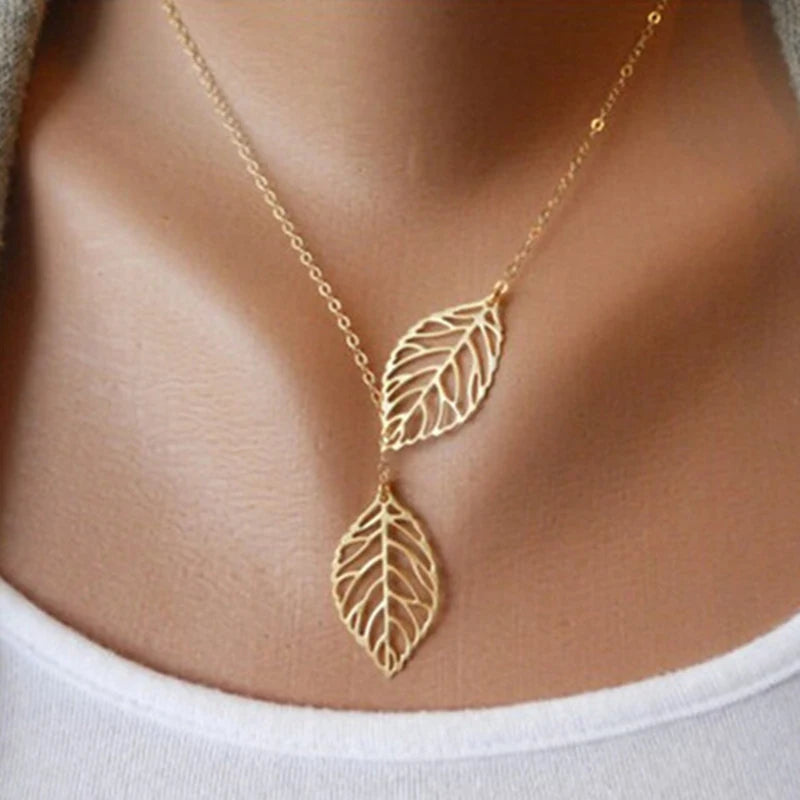 Boho Double Leaves Necklace