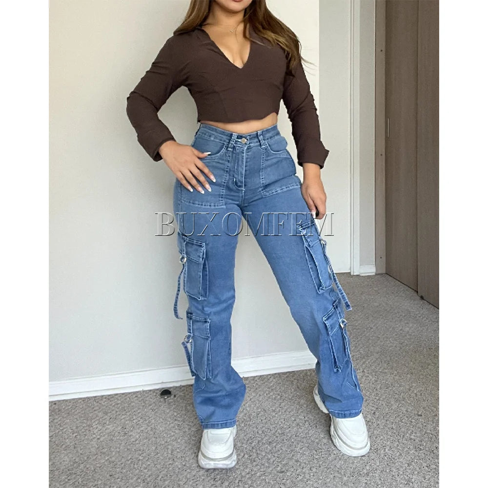 High Waisted Cargo Jeans