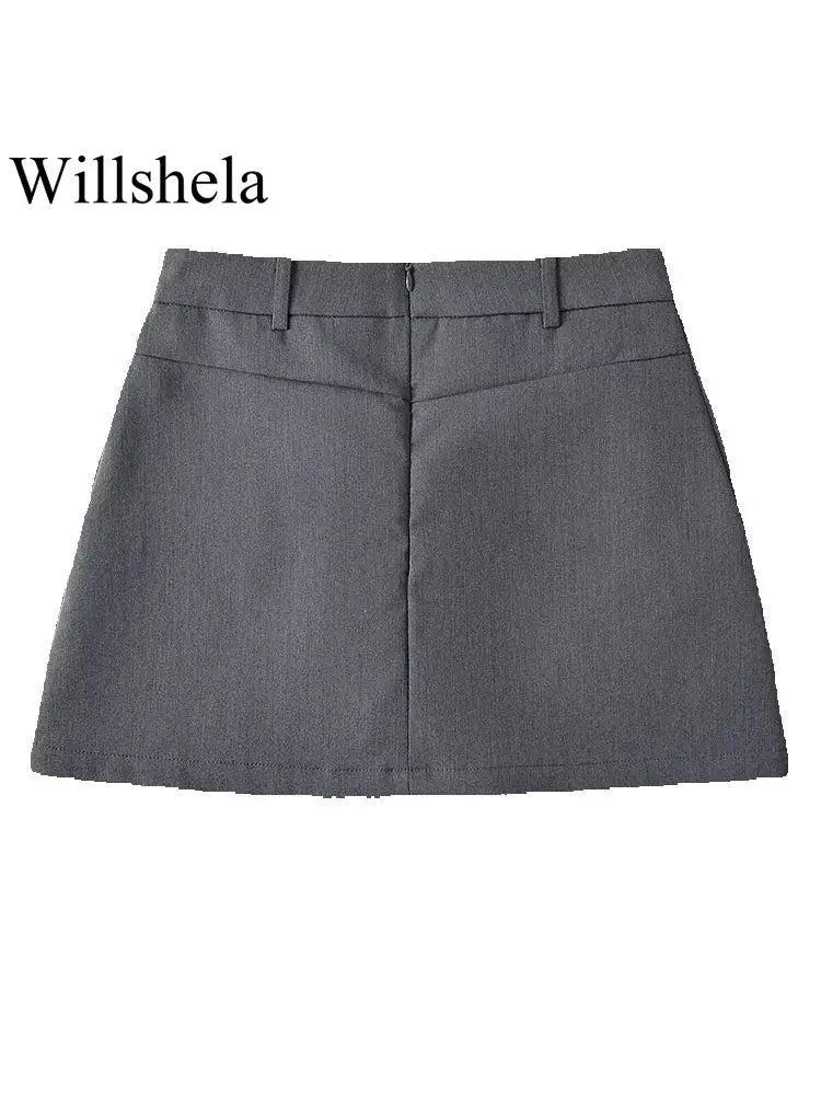 Willshela Women Fashion Solid Back Zipper A-Line Mini Skirt Vintage High Waist Female Chic Lady Skirts