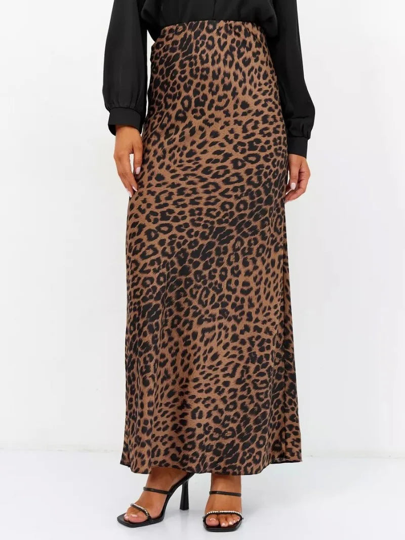 Sexy Leopard Print Long Skirts For Women 2024 Summer Fashion Vintage Women's Satin Maxi Skirt Female High Waist A-Line Skirt