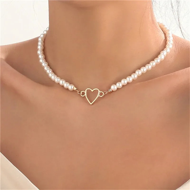 Love Heart Pearl Choker Necklace