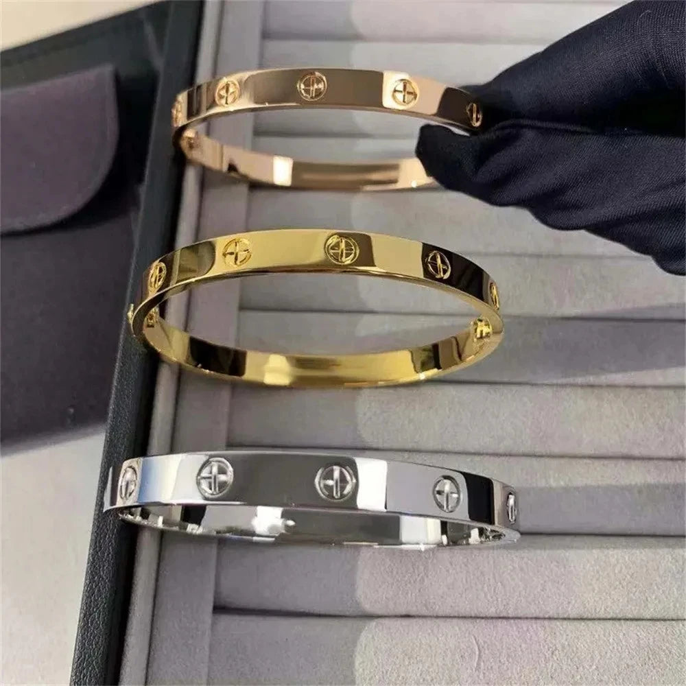 New Design Gold Color titanium steel Zircon And Cross Nut Nail Bracelet & Bangle For Woman Stainless Steel Snap Brand Jewelry