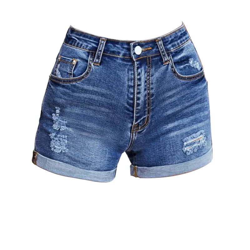 Ripped High-Waist Denim Shorts