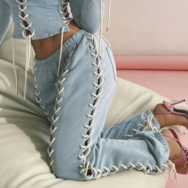 Lace-Up High Waist Jeans