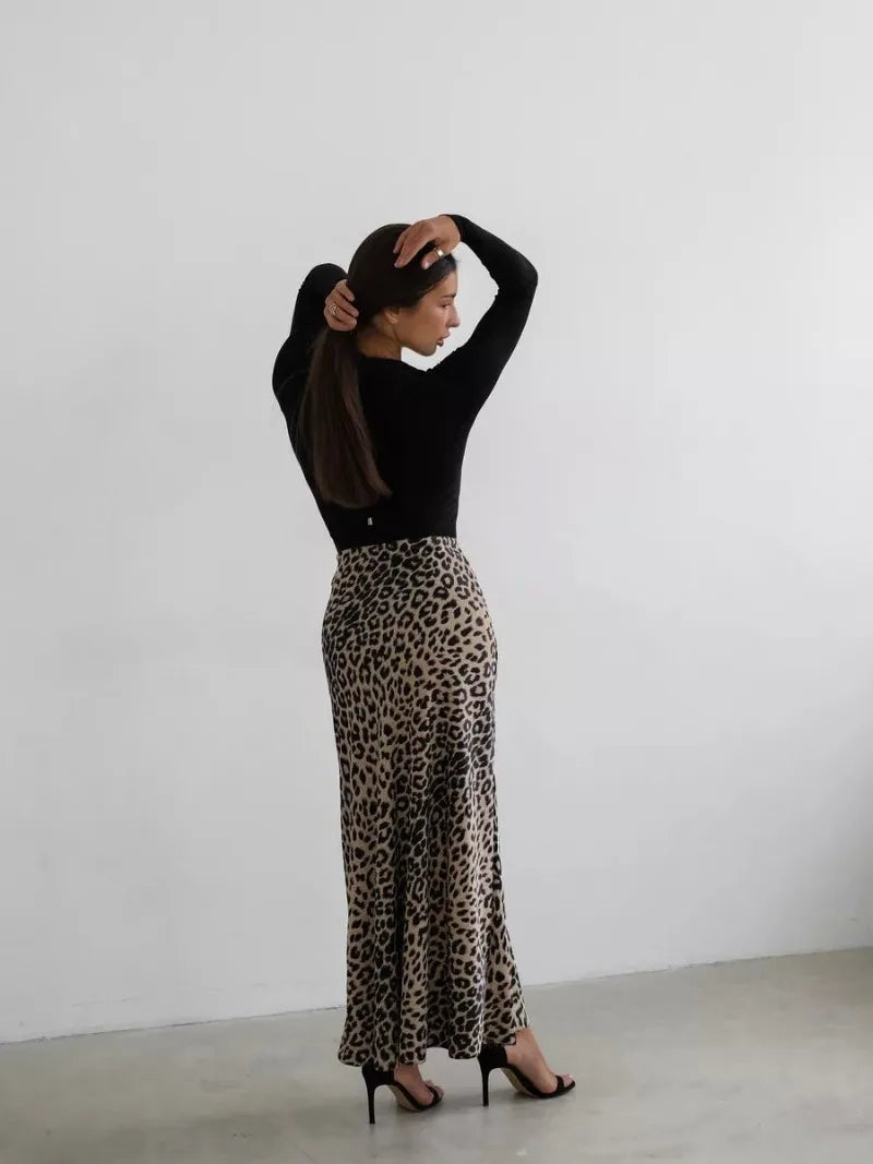 Sexy Leopard Print Long Skirts For Women 2024 Summer Fashion Vintage Women's Satin Maxi Skirt Female High Waist A-Line Skirt