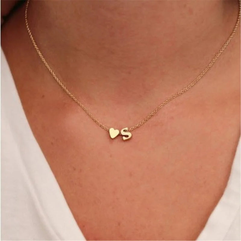 Tiny Heart Initial Necklace