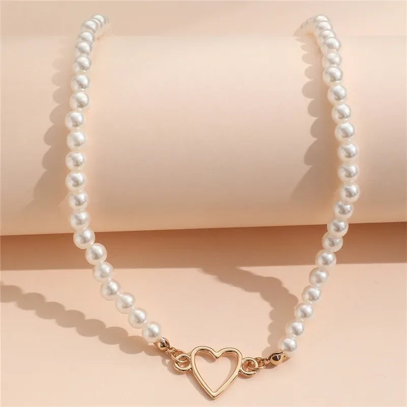 Love Heart Pearl Choker Necklace