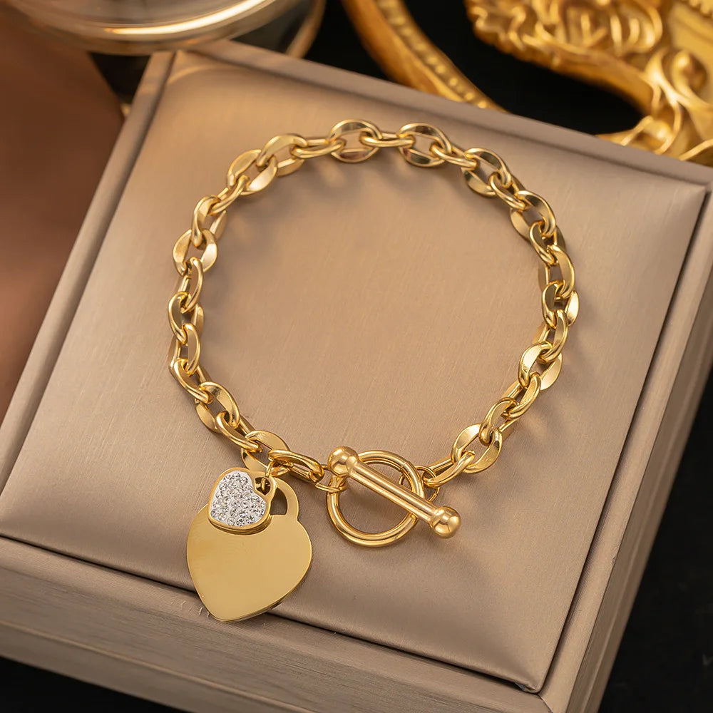 Gold Plated Heart Pendant Bracelet