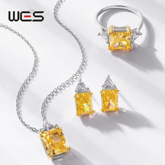 WES 925 Sterling Silver Jewelry Set for Woman CZ Zcron 8*10mm Hign Carbon Diamond Anniversary Party Fine Jewelry Wholesale