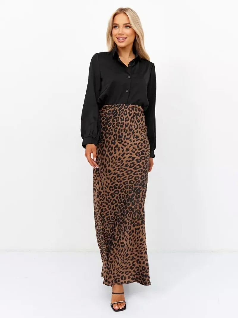 Sexy Leopard Print Long Skirts For Women 2024 Summer Fashion Vintage Women's Satin Maxi Skirt Female High Waist A-Line Skirt