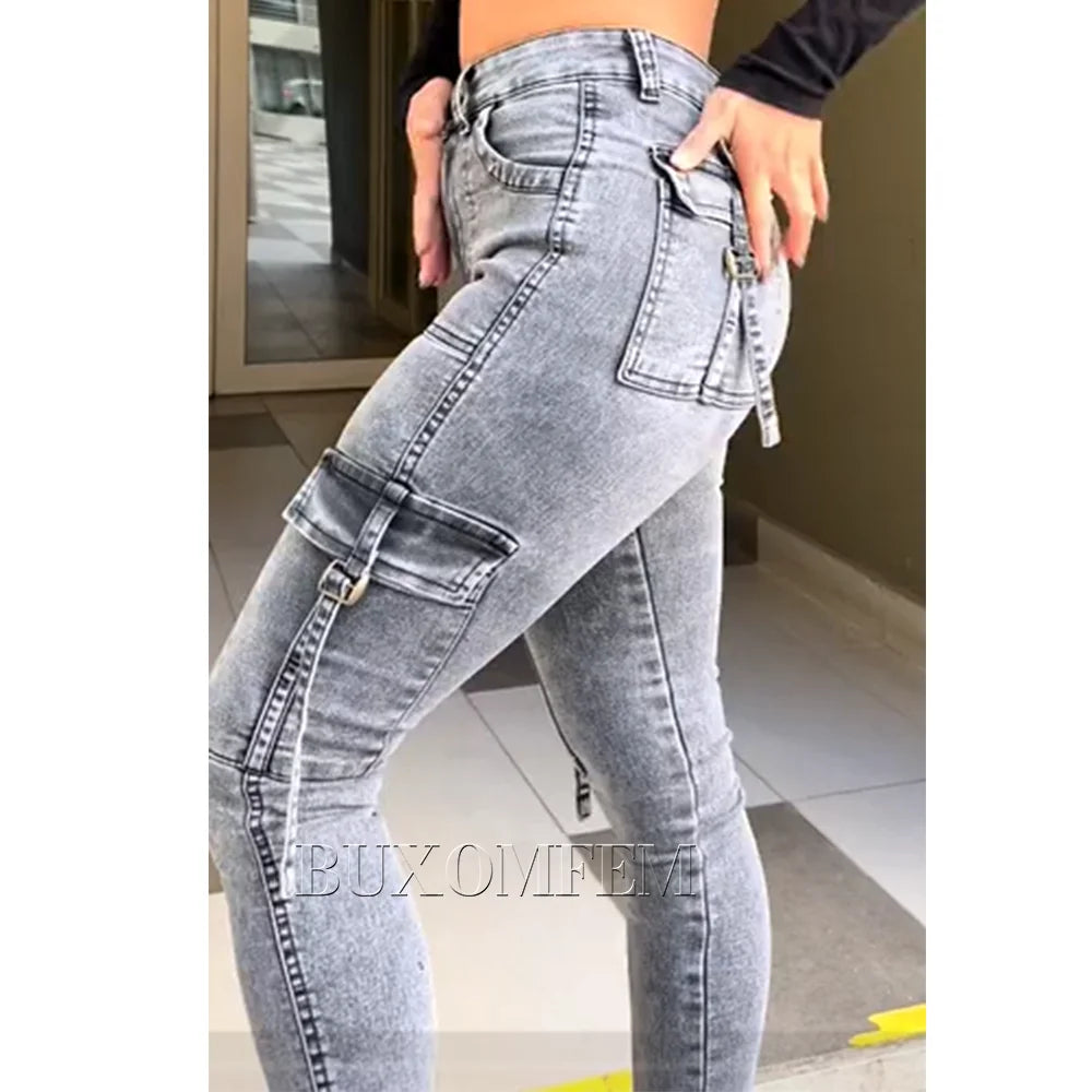 High Waisted Cargo Jeans