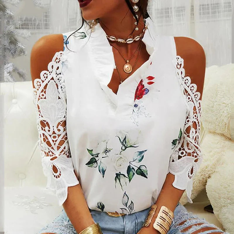 Floral Lace V-Neck Blouse