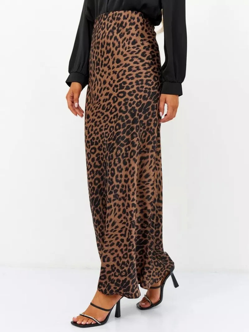 Sexy Leopard Print Long Skirts For Women 2024 Summer Fashion Vintage Women's Satin Maxi Skirt Female High Waist A-Line Skirt