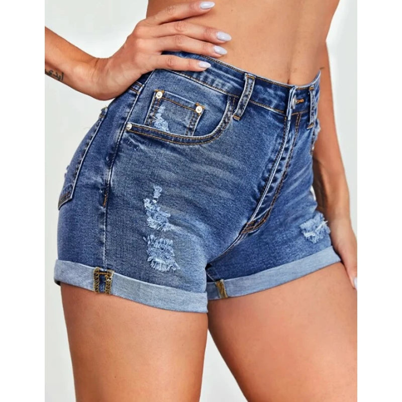 Ripped High-Waist Denim Shorts