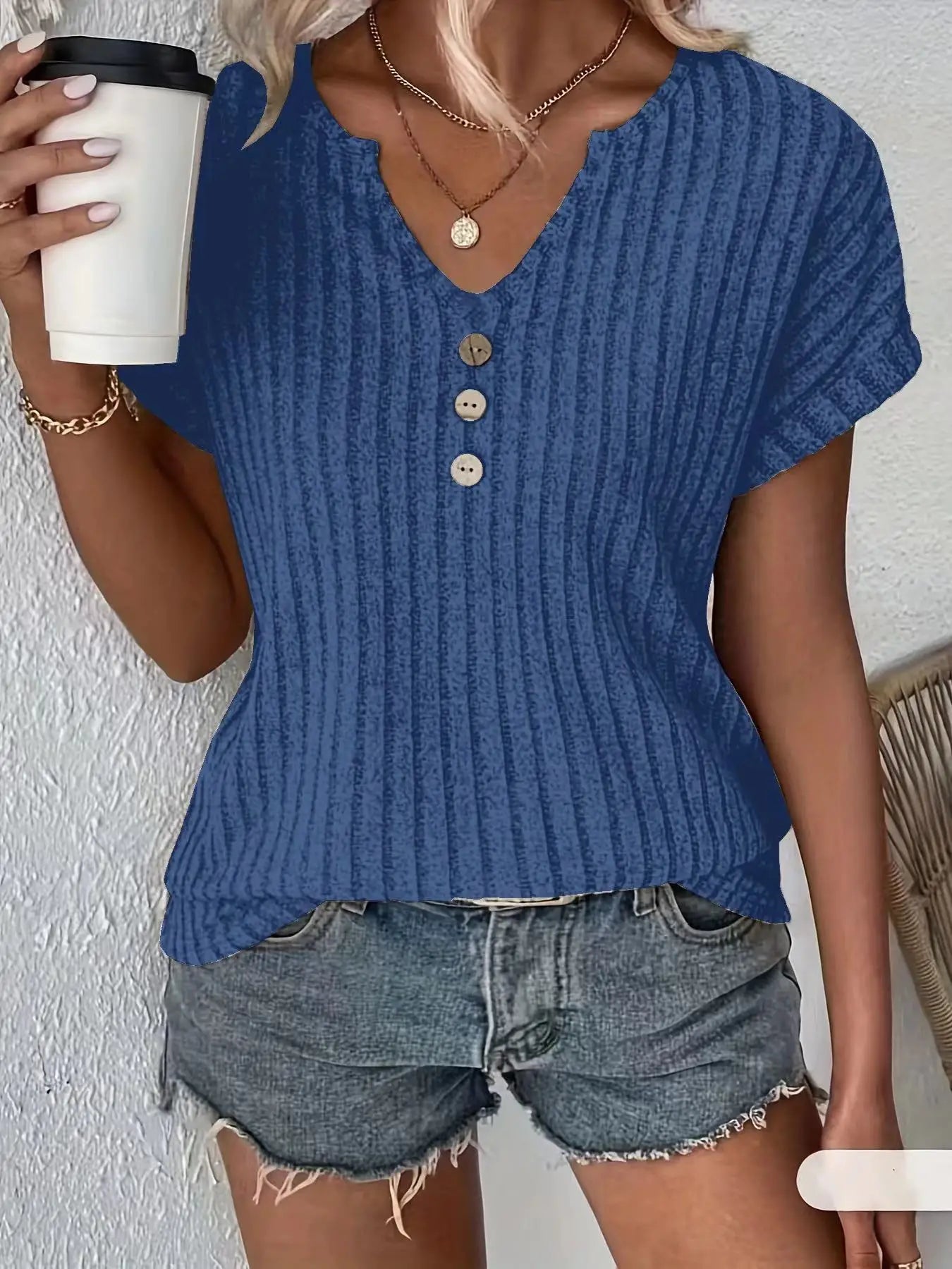 Elegant Ribbed V-Neck Top