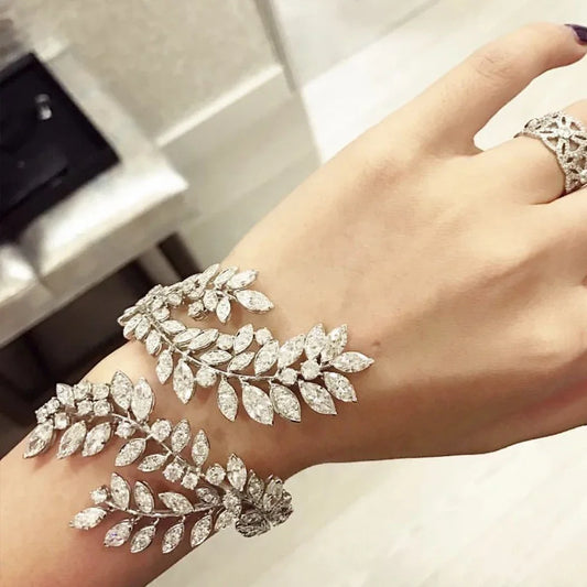 Exquisite Zirconia Leaves Cuff Bracelet