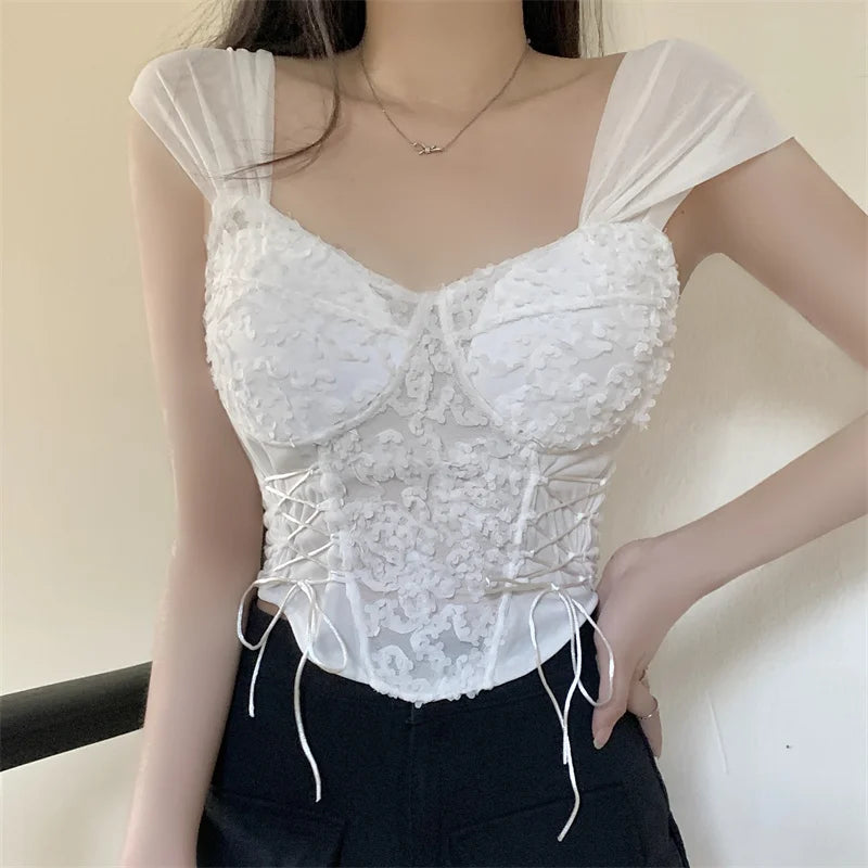 Irregular Lace Strapless Crop Top